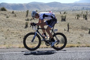 Colin Gibson left the pack and rode in between it and the 2-man break early in the race (photo by Mary Topping)