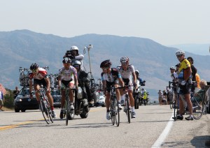 Stage 1 Tour of Utah break-away on first KOM, Ben Jacques-Maynes (Bissell), Edward Beltran (EPM-UNE), Caleb Fairly (SpiderTech), (l to r)