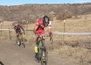 Chris Key, cat 3 & junior, behind Kappius on backside of Castle Cross course
