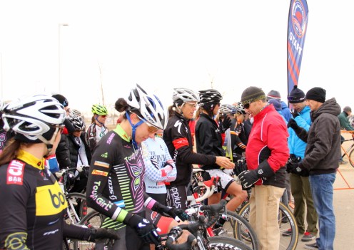 Front row support, women's open race line-up for 2012 Colorado State Cyclocross Championships