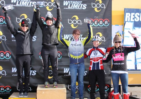 2012 Boulder Cross Series womens open series winners (l - r) Kristin Weber 2nd, Kate Powlison 1st, Kristal Boni 3rd, Melissa Barker 4th, Breeze Brown 5th