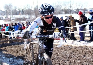 Nicole Duke rode half of lap 1 with a broken right shifter