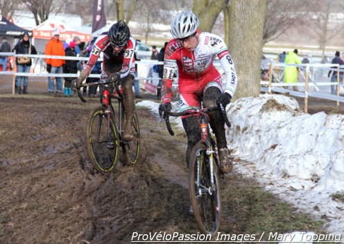 Nolan Brady (57) would pass Ian McPherson (Clif Bar) going into the final lap; McPherson chased and finished ahead of him