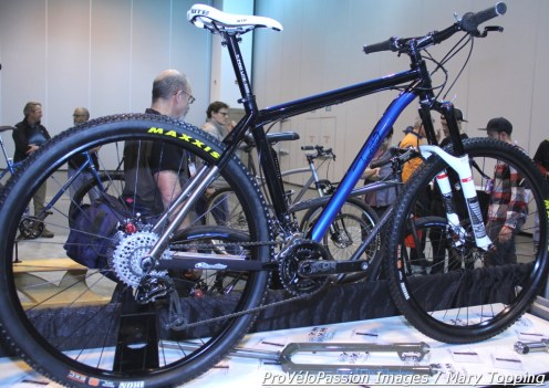 Jake Wells piloted this Twenty2 Cycles MTB to victory with a team at 24 Hours in the Old Pueblo. When Twenty2 paints Ti, they like to leave a portion of the stays unpainted to preserve the titanium identity.