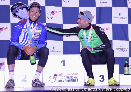 Danny Summerhill and Tim Johnson having fun waiting for Zach McDonald at 2013 Cyclo-cross Nationals