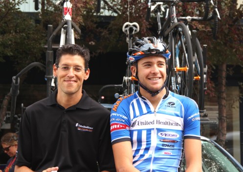 Mike Tamayo, General Manager and Sports Director at the UnitedHealthcare team, and Danny Summerhill in Aspen at the 2012 USA Pro Challenge
