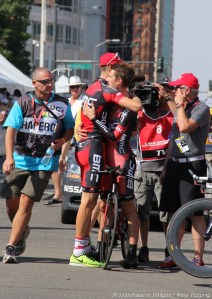 Taylor Phinney consoles Tejay van Garderen after Tejay doesn't secure an overall 2012 USA Pro Challenge title