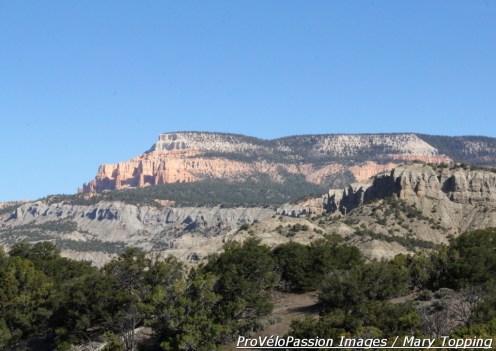 Powell Point reveals the different layers of Utah canyon rock. The top Claron Formation or Pink Cliff layer is prevalent in Bryce Canyon.