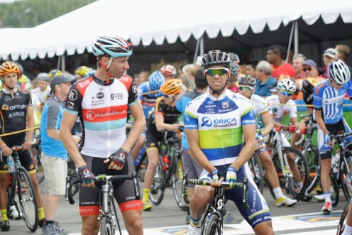 Stage 1 start line, Jens Voigt and Michael Matthews (photo by Luis Barbosa)