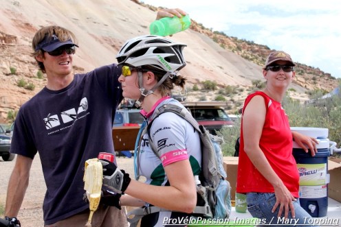 Melissa Ross gets a personalized water break 29 miles into the Grand Junction Off-Road pro race