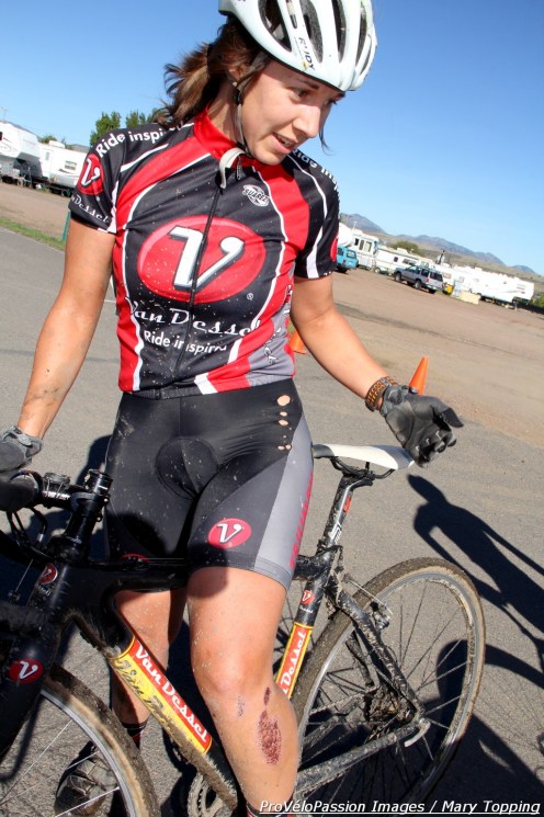 Rebecca Blatt (Van Dessel Sports) post-race at Primalpalooza. She rode a carbon frame Van Dessel Full Tilt Boogie.
