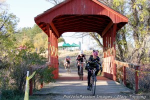 "Kitty" Margell Abel coming off the covered bridge on the Zombie Cross course