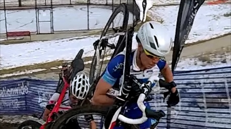 Katie Clouse on Georgia Gould's heels on the long run-up at 2013 Colorado state championships
