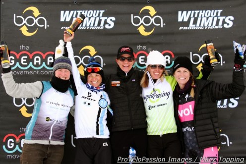 2013 Cyclo-X women's elite series overall top 5 (l - r): Melissa Barker 4th, Judy Freeman 2nd, Kristin Weber 1st, Kristal Boni 3rd, Kristen Peterson 5th