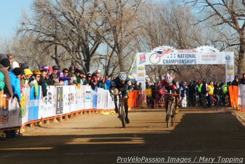 Russell Stevenson and Jake Wells sprint for the win
