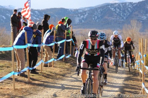 Jeremy Powers right after the effort to pass Shawn Milne and take the opening hill in first position