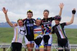Superior Morgul road race women’s pro-1-2 podium (l-r): Amy Charity 4th, Abby Mickey 3rd, Flavia Oliveira 1st, Alison Powers 2nd, Heather Fischer&nbsp;5th