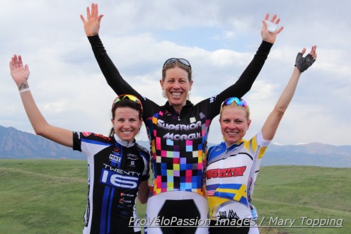 Women's pro-1-2 final omnium podium in the 2014 Superior Morgul Classic (l-r): Abby Mickey 3rd, Alison Powers 1st, Flavia Oliveira 2nd