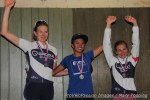 Deer Trail women’s elite race podium (l-r): Gwen Inglis 2nd, Coryn Rivera 1st, Annie Toth 3rd. Podium ceremonies were held in a vintage rodeo grounds&nbsp;building.