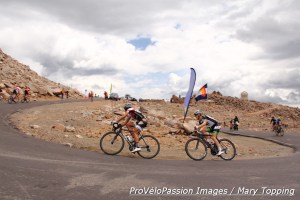 Emerson Oronte leads another rider into the finish at the 2014 Mt. Evans hill climb