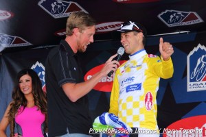 Brad Sohner interviews Kiel Reijnen after Stage 1, 2014 USA Pro Challenge