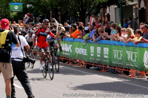 Greg Van Avermaet wins Utah's 2013 Stage 1 ahead of Michael Matthews and Ty Magner in Cedar City