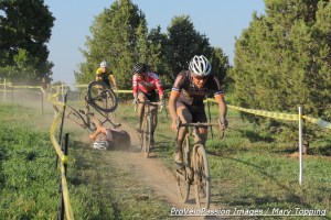 Chris Case crashes in the final lap at Xilinx