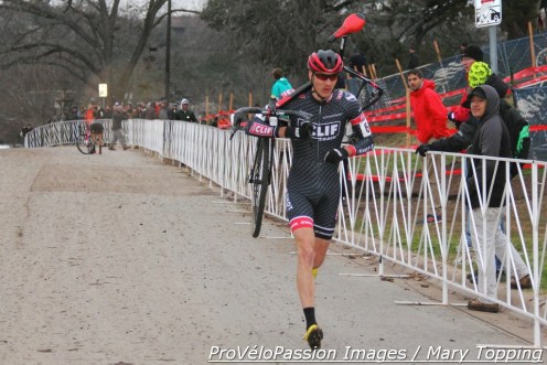 The guy who slammed into Brady Kappius in the crash just after the start took out his wheel. Coach Grant Holicky retrieved what was left of it.