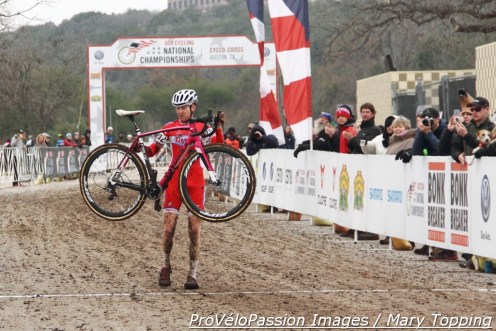 Logan Owen wins his tenth consecutive US cyclocross championship which requires a new kind of victory salute