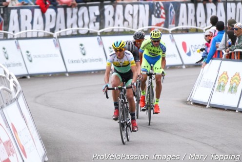 Emerson Oronte leads a group into the USA Pro Challenge Stage 2 finish at Arapahoe Basin