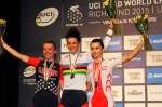 2015 road worlds jr women’s podium (l – r) Emma White 2nd, Chloe Dygert 1st, Agnieszka Skalniak&nbsp;3rd